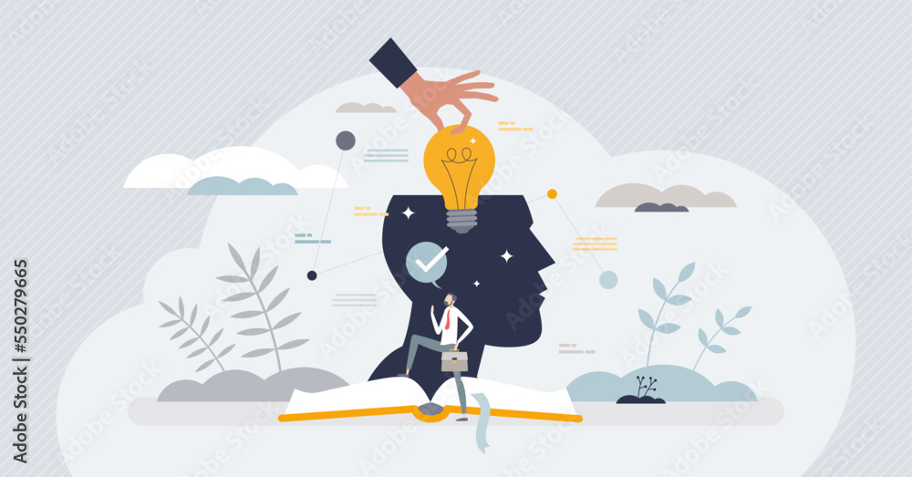 Poster tacit or implicit knowledge from personal mind experience tiny person concept. cognitive information