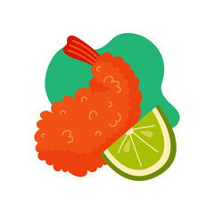Tempura icon cartoon vector. Appetizer shrimp with lime. Fried deep