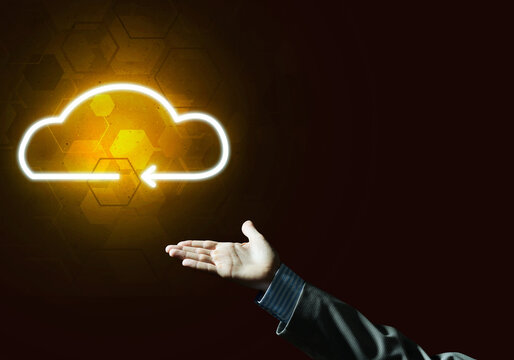 Digital cloud icon as symbol of wireless connection on dark background