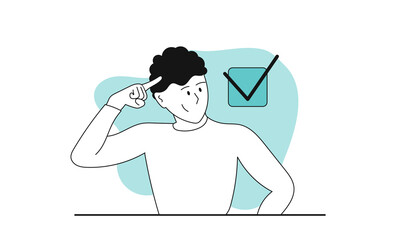 Man complete task vector illustration concept. Business success work and office goal. Character done report and finish check. Solution worker and employee planner time. Organization project