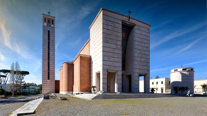 Sabaudia. Latina Parrocchia Santissima Annunziata con Torre civica in Piazza Regina Margherita