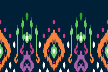 Fototapeta na wymiar Ikat ethnic seamless pattern decoration. Aztec fabric carpet boho mandalas textile decor wallpaper. Tribal native motif ornaments African American folk traditional embroidery vector background 