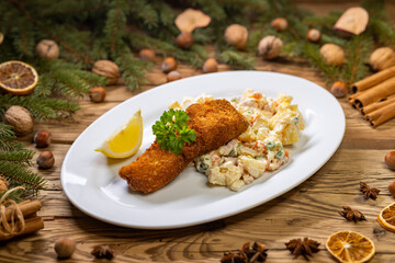 Christmas fried carp with potato salad