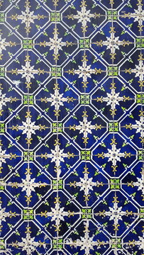 Fliesen Mosaik floral dunkelblau weiss grün 