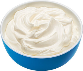 Blue bowl of sour cream isolated