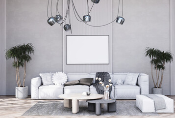 Mock up poster frame in modern interior fully furnished rooms