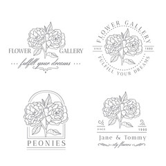 Vector set flowers logos templates. Modern hand drawn line style design. Minimalist drawn floral logo design illustration.