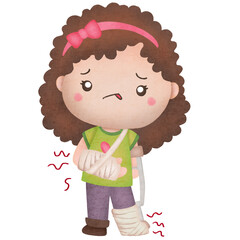 An image of a kid with broken bones in watercolour