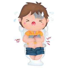 An image of a boy having a diarrhea in watercolour