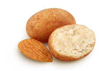 Marzipan balls or potatoes with almond isolated on white background full depth of field