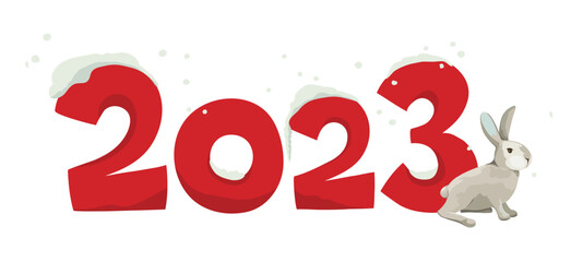 Greeting card for the new year 2023 / Vector illustration, banner to the year of the rabbit 