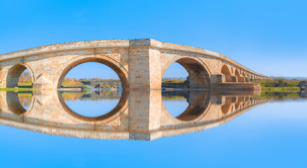 Fototapeta premium The historical bridge of Uzunkopru is an achievement of engineering and connects the two riversides of Ergene river