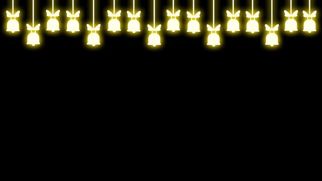 Jingle bells icon moving on black background with bright golden light. concept for new year and Christmas celebration.
