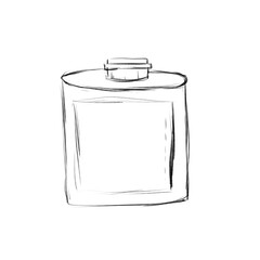 Plain rectangular traveler's flask, pencil sketch illustration