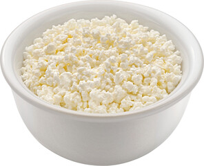 Bowl of cottage cheese isolated