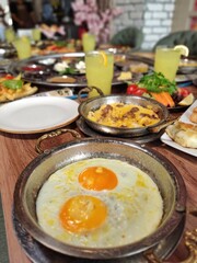 Delicious, natural, traditional breakfast on the table. Village breakfast.
