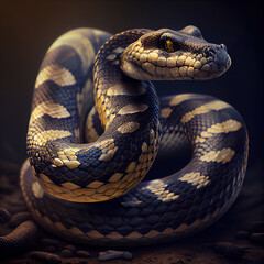 Fototapeta premium Stunning portrait of the snake. Photorealistic illustration with realistic RIM lighting. Ai generated 
