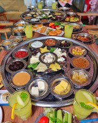 Delicious, natural, traditional breakfast on the table. Village breakfast.
