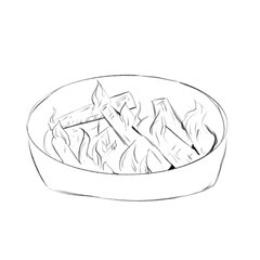 Bonfire in a round brazier pencil sketch illustration