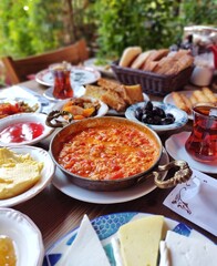 Delicious, natural, traditional breakfast on the table. Village breakfast.
 - obrazy, fototapety, plakaty
