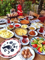 Delicious, natural, traditional breakfast on the table. Village breakfast.
