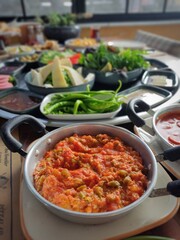 Delicious, natural, traditional breakfast on the table. Village breakfast.
