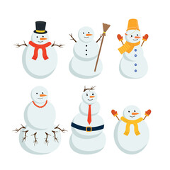 six different snowmen on paper