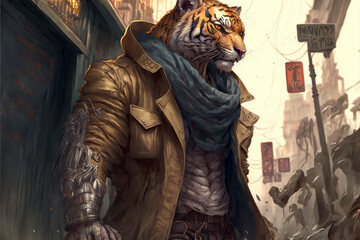 Fototapeta Long shot of an Anthropomorphic Tiger,digital art,illustration,Design obraz