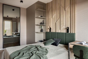 Cozy bedroom with mirror