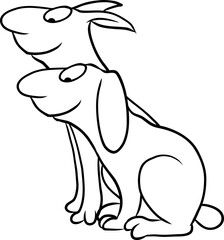 Zwei niedliche Kaninchen mit und ohne Schlappohr sitzen freundlich nebeneinander