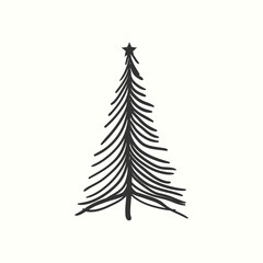 Fototapeta premium Christmas tree silhouette hand drawn illustration on white background
