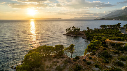 Romantic morning seascape of Adriatic sea. Colorful summer view of small beach in famous resort - Brela, Makarska, Tucepi, Podgora Croatia, Europe. Beautiful world of Mediterranean countries.