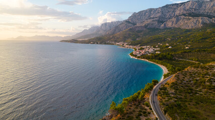 Aerial view of the coast in Riviery Makarskiej, the Adriatic Sea, Croatia