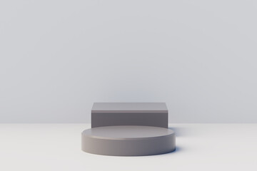 Abstract minimal scene with geometrical. step concrete pedestal podiums on white background. Scene to show cosmetic products presentation. Mock up design empty space. 3d rendering