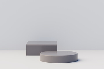 Abstract minimal scene with geometrical. step concrete pedestal podiums on white background. Scene to show cosmetic products presentation. Mock up design empty space. 3d rendering