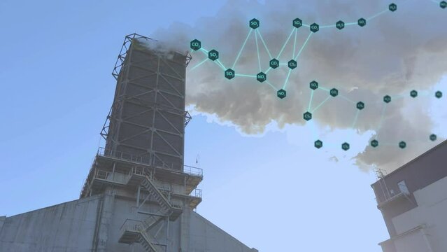 Environmental pollution visualization. White smoke from the factory chimney, visualization of the release of hazardous components. Emission of solid substances into the atmosphere.