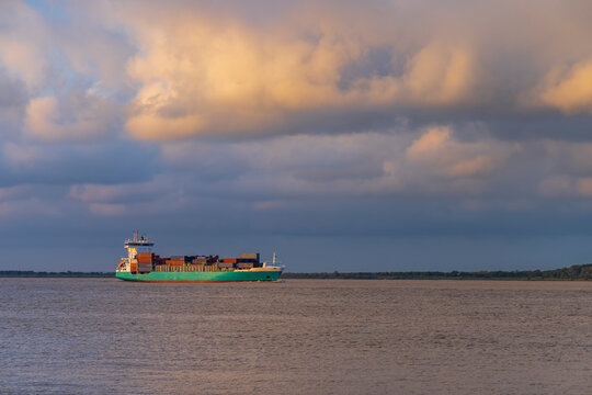 cargo ferry on the river Gironde, Nouvelle Aquitaine, France