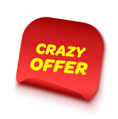 Crazy Offer Tags. Red Discount Label isolated on white. Vector Illustration