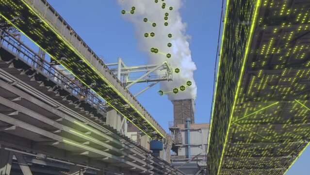 The concept of harmful emissions from the factory chimney. Smoke from the chimney of a large factory. Visualization of environmental pollution.