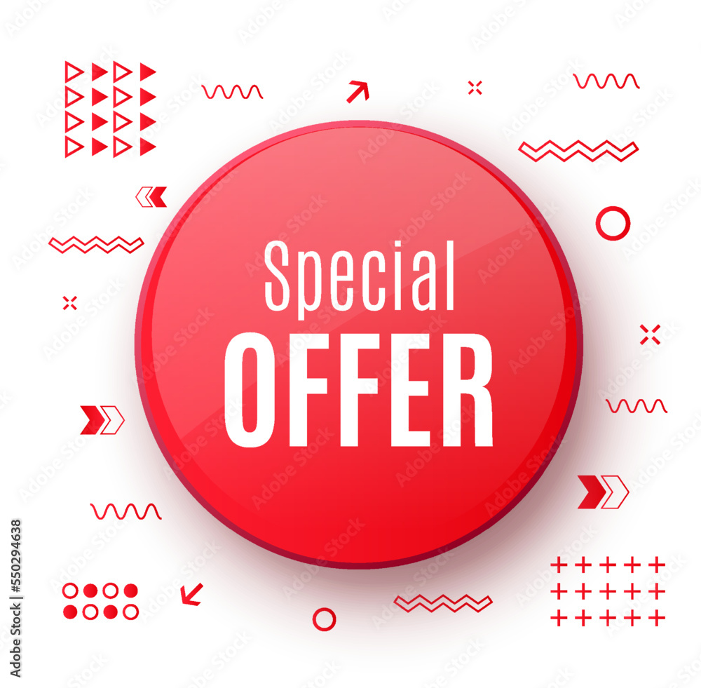 Wall mural Special Offer Tag. Red Discount Banner with Trendy Shapes. Vector Illustration