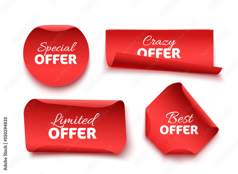 Wall mural collection of offer tags. red discount labels. vector illustration