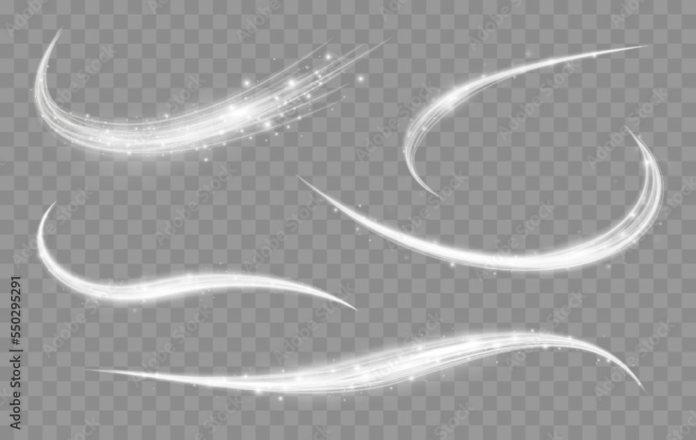 Poster shining lines set. glowing trail wave vector light effect. vector illustration