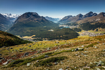 View Above St Moritz from Muottas Muragl of Upper Engadine, Graubunden, Switzerland