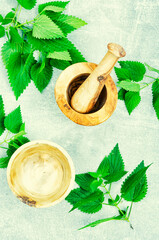 Fresh nettle leaves,herbal medicine.