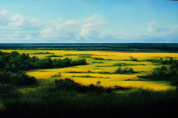 Fototapeta premium Swampy marshland. Palm trees. Tropical forest. 