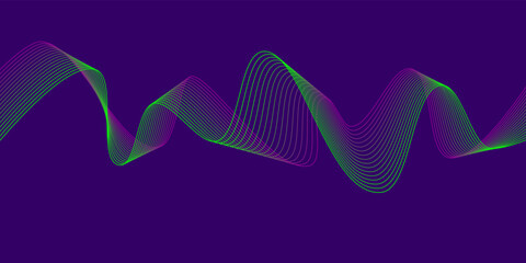 Flow Dark Violet Purple background with Green Pink wave lines. Flowing waves Abstract digital equalizer sound wave Line Vector illustration for tech futuristic concept background Graphic design EPS 10