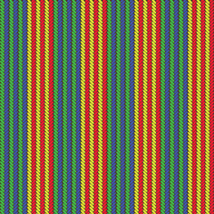 An exotic beautiful yarn-like pattern with alternating colors consisting of green, blue, yellow, red and a dark yellow background.
