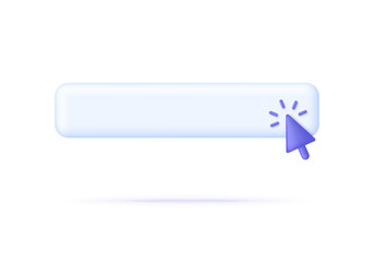 3D Search bar icon. Click here web button icon. Computer mouse cursor. Button with arrow clicking.