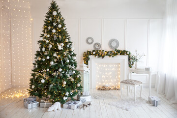 Cozy Christmas living room in light colors