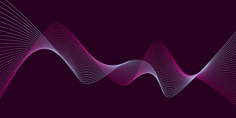 Dark background Purple Pink wave lines Flowing waves design Abstract digital equalizer sound wave Flow. Line Vector illustration for tech futuristic innovation concept background Graphic design EPS 10